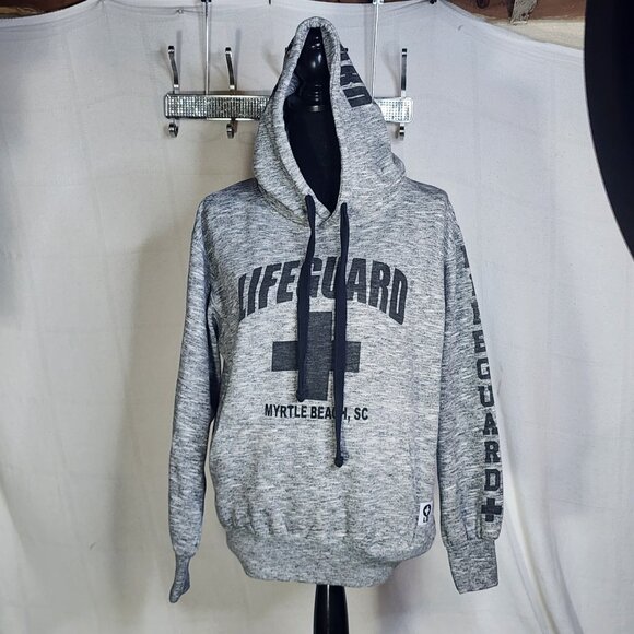 Popularity Products Lifeguard Myrtle Beach SC Cotton Poly Grey Black LS Hoodie S - Picture 3 of 16